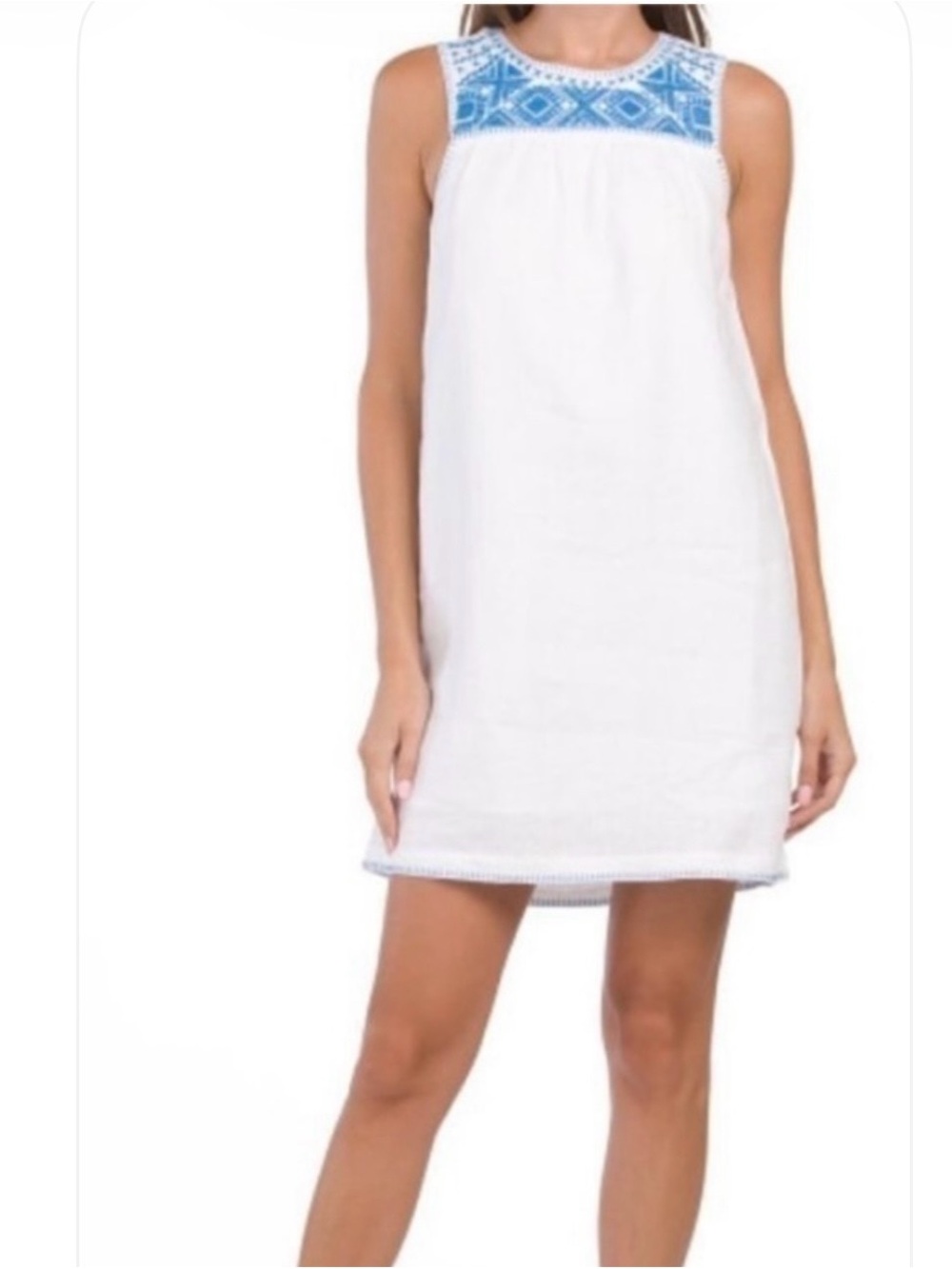 Lucky Brand White Mini Dress with Blue Embroidered Yoke
